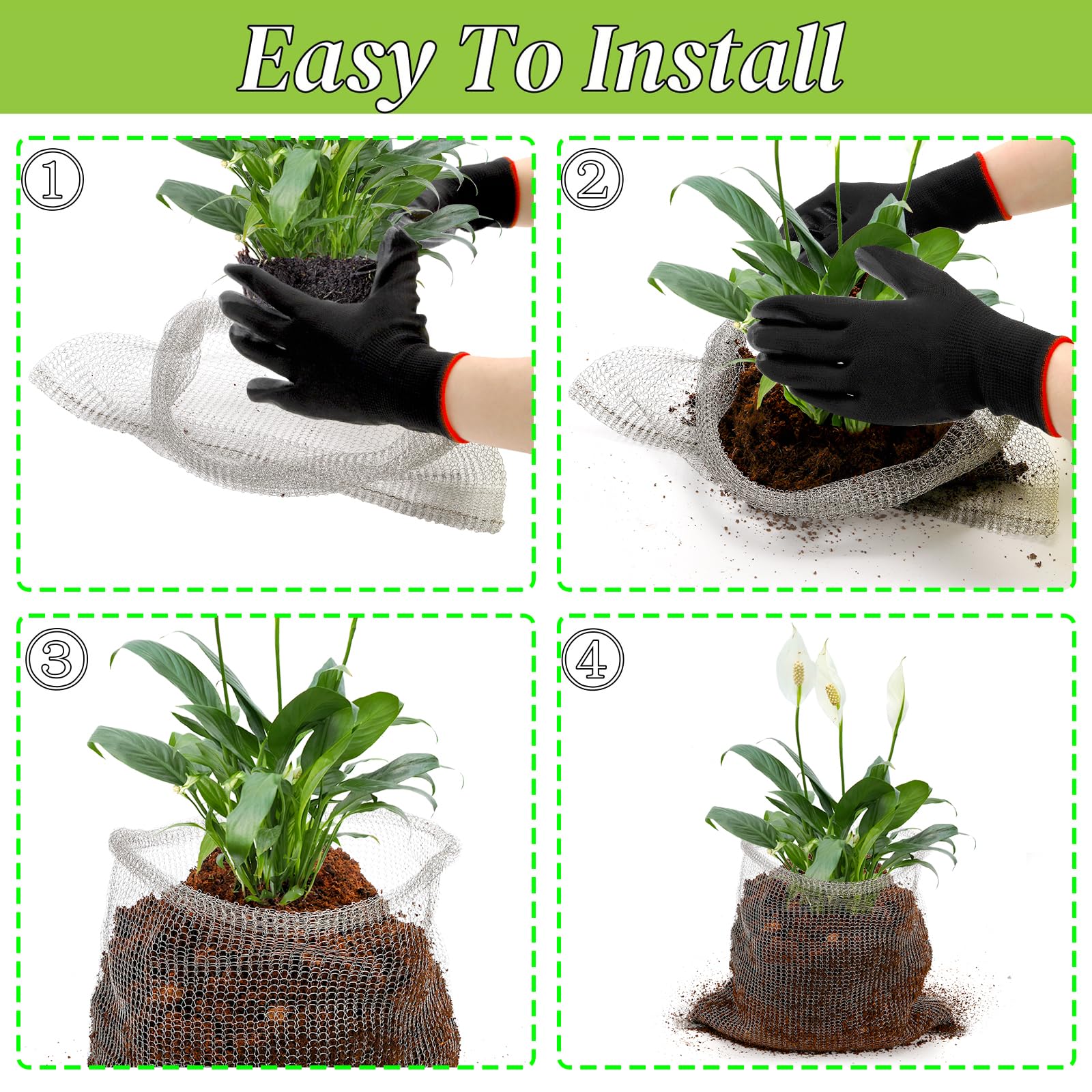 Noamus wrap-around basket makes installation quick around root balls.