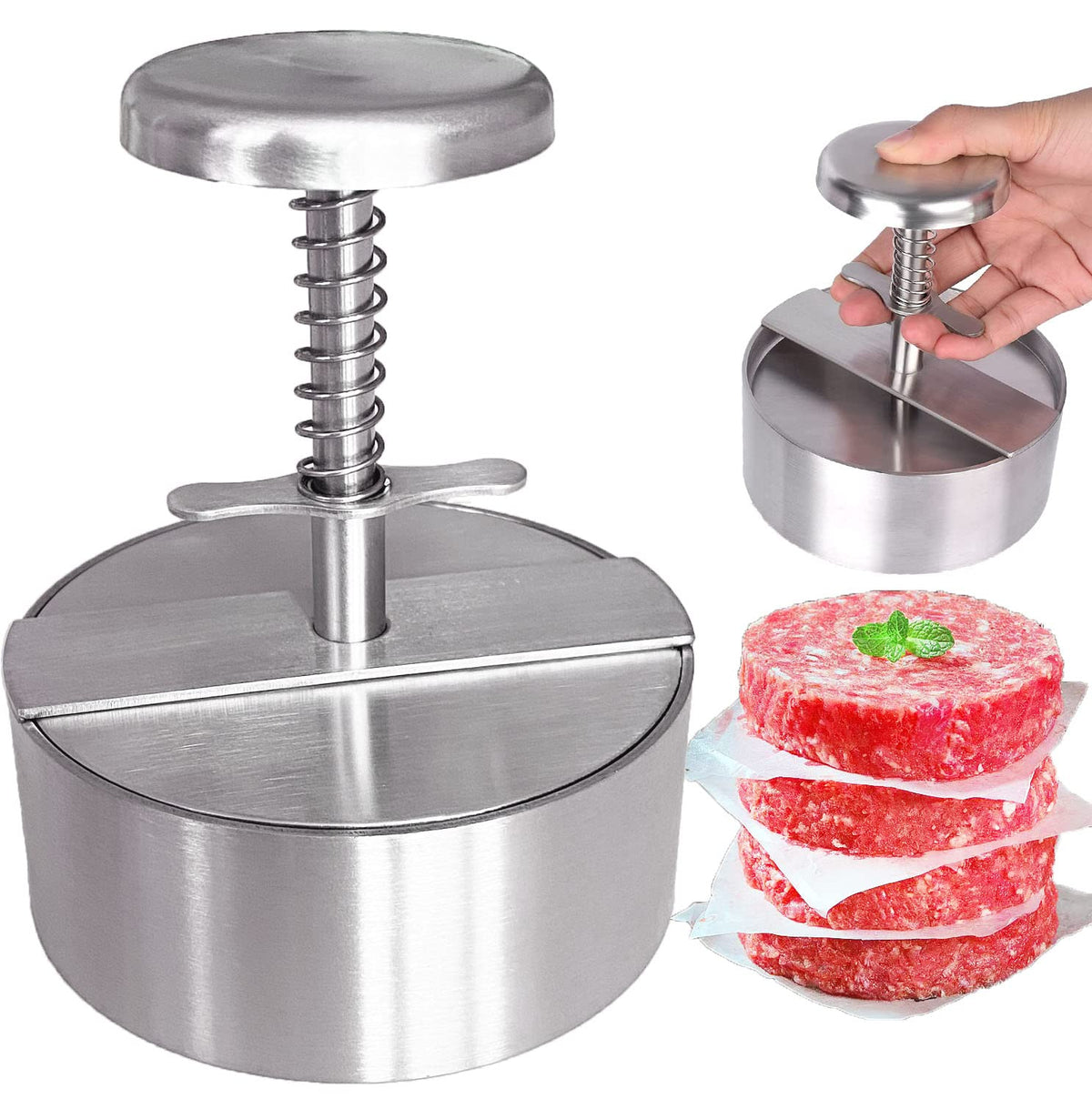NOBER burger press stainless steel body for durable patty making