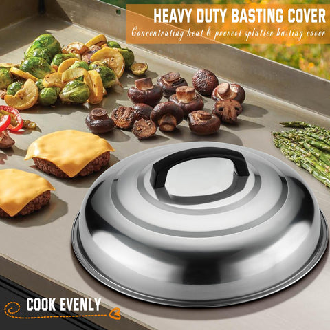 Noble Family griddle scraper slant edge for efficient cleaning after cooking.