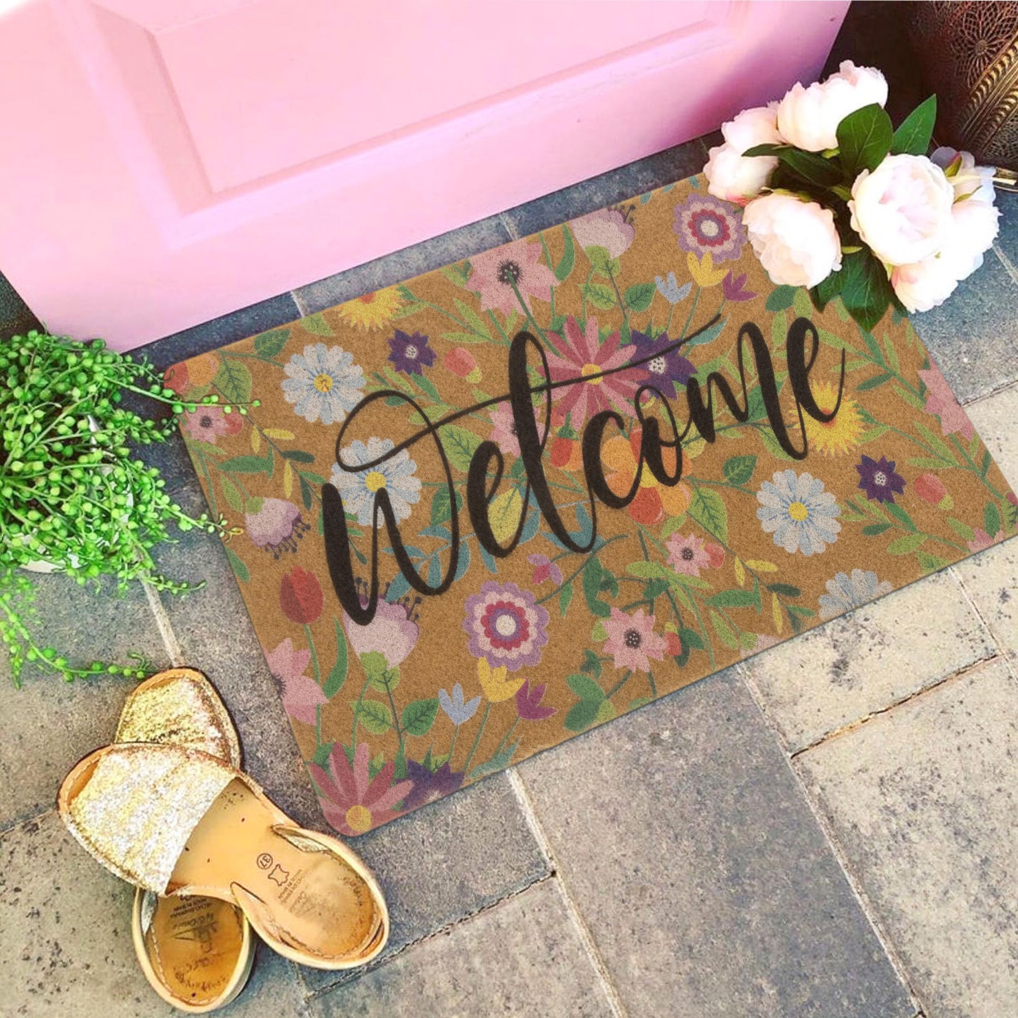 NociHah floral front view mat adds curb appeal to entrances.