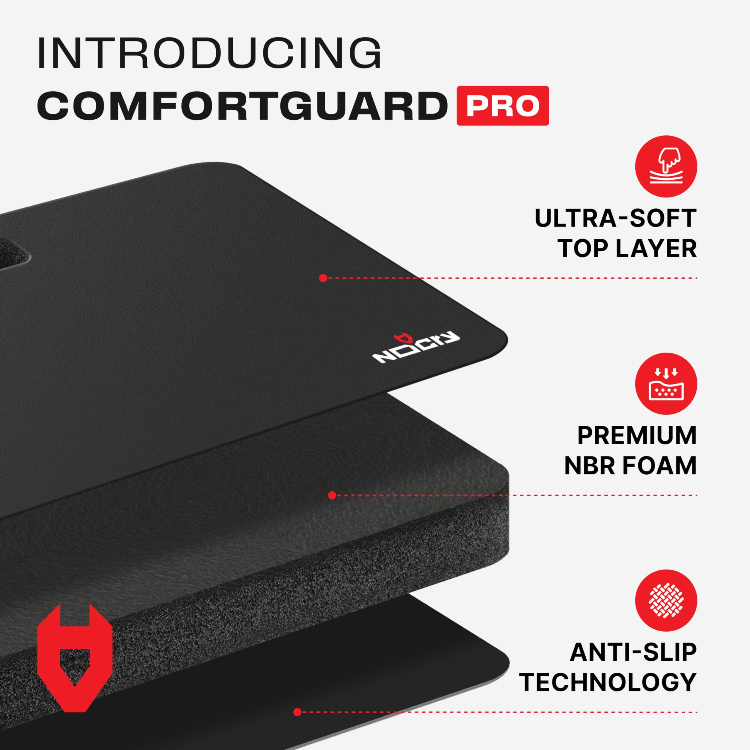 NoCry kneeling pad, side angle, shows thick cushioning for extended comfort.
