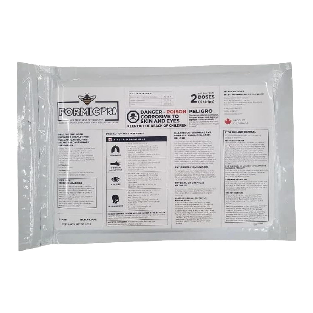 NOD Apiary Formic Pro packaging with two-dose strips for easy hive treatment.