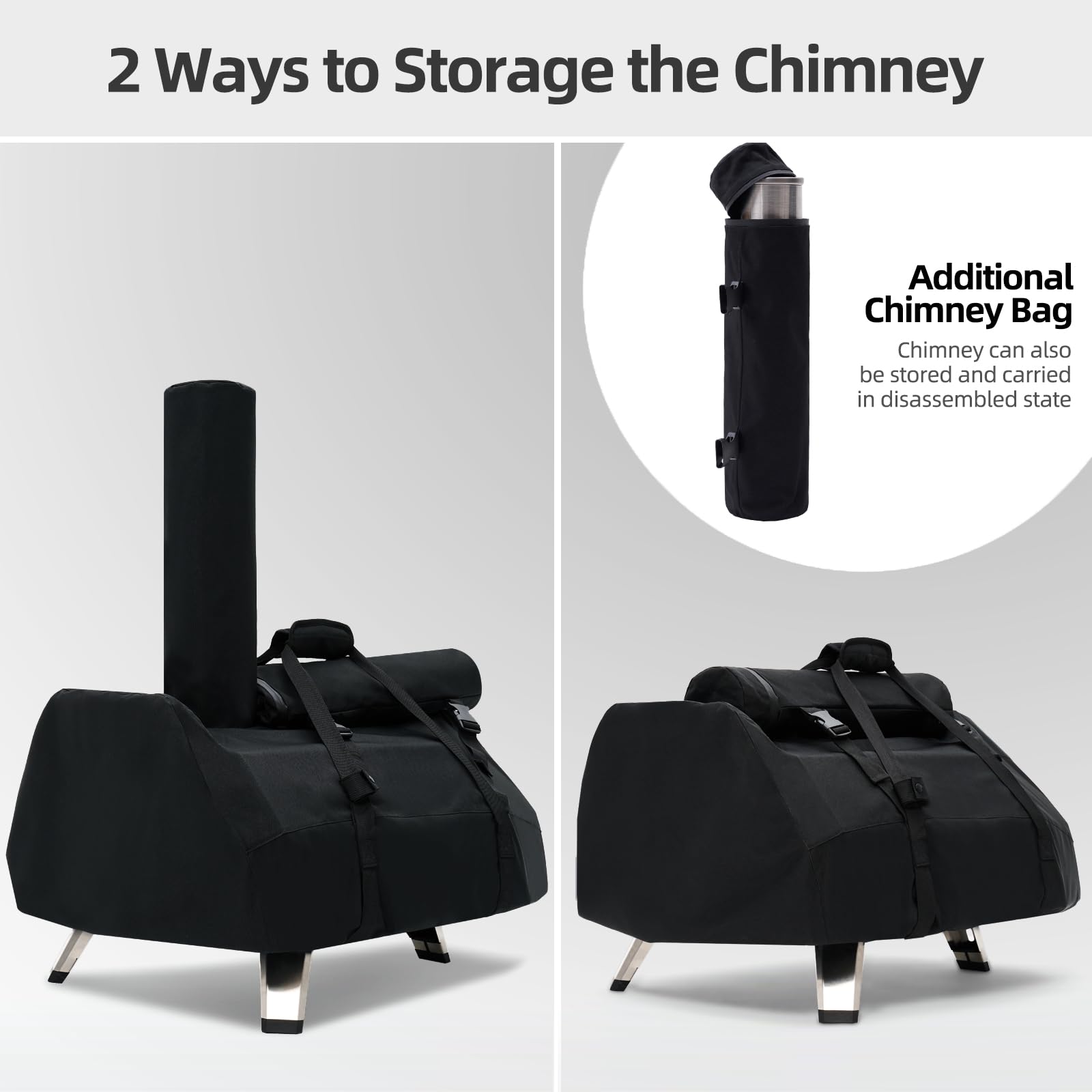 Chimney storage bag attached to NOELIFE cover for neat transport.