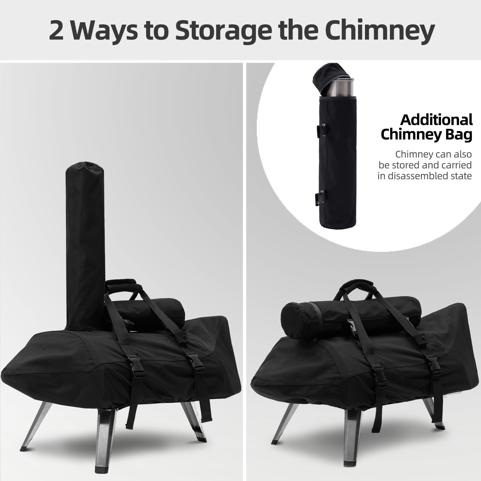 NOELIFE chimney-storage-top-bag stores the chimney securely for travel.