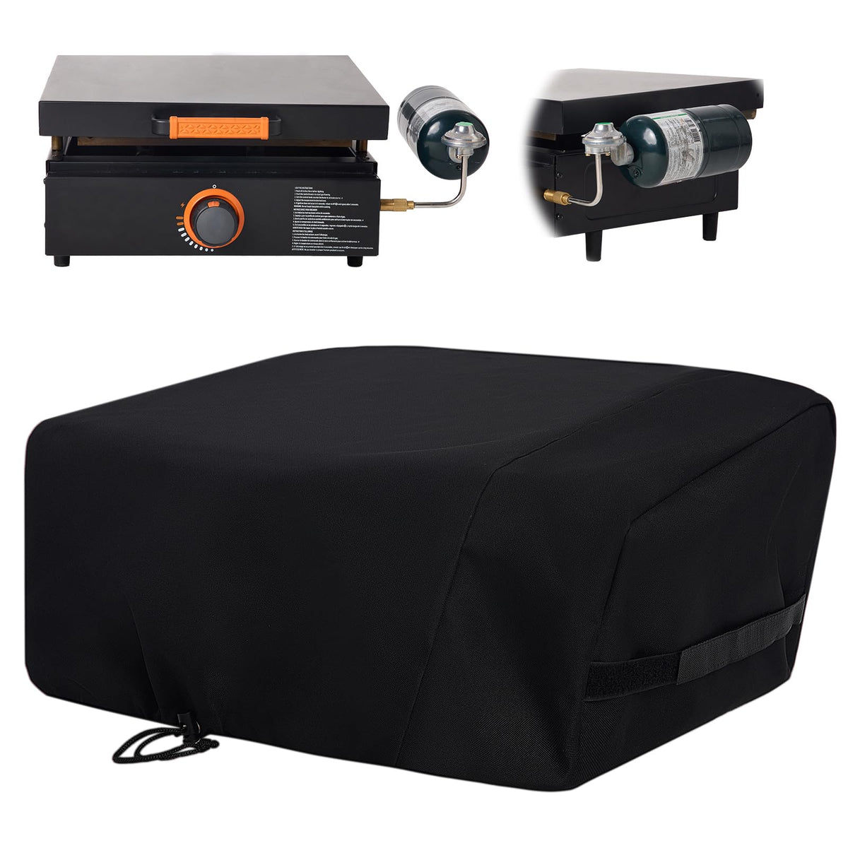 NOELIFE grill cover on Blackstone 17-inch tabletop griddle with hood provides full protection.