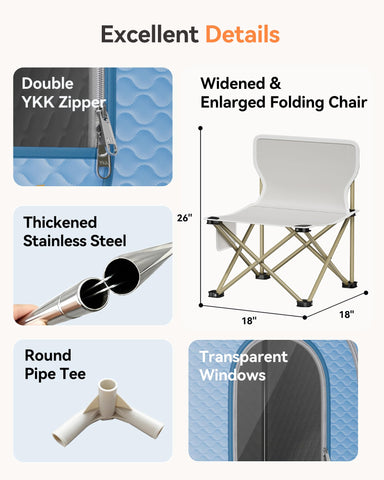 Noerishia foldable chair inside highlights comfortable seating during sessions.