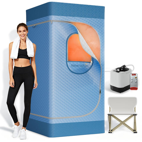 Noerishia portable sauna assembly shows quick setup for home spa days.