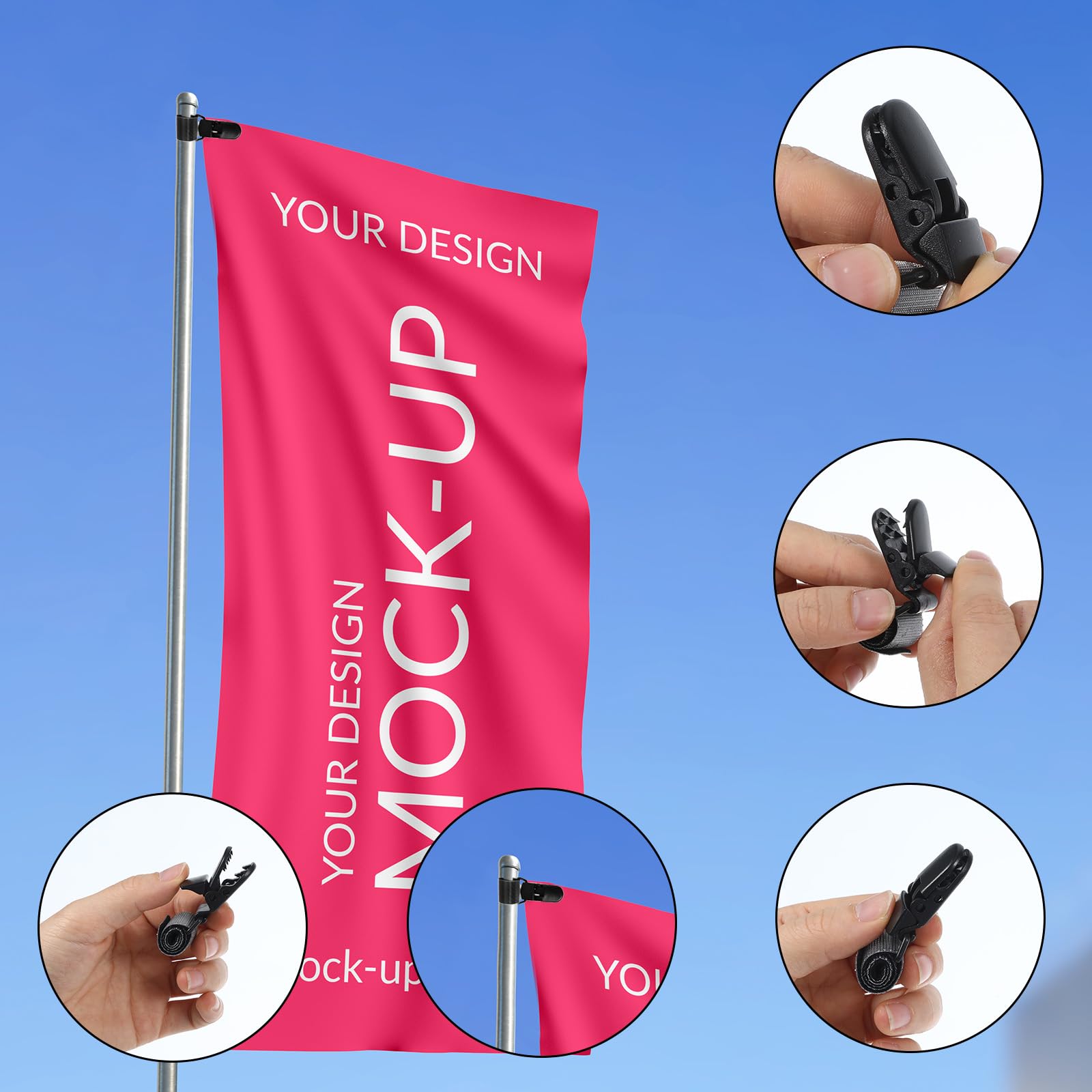 Nogeqi yard flag clips easy installation on flagpoles for quick setup.