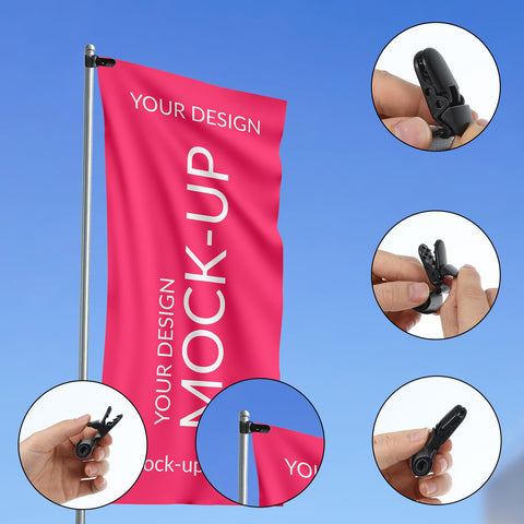 Nogeqi yard flag clips easy installation on flagpoles for quick setup.
