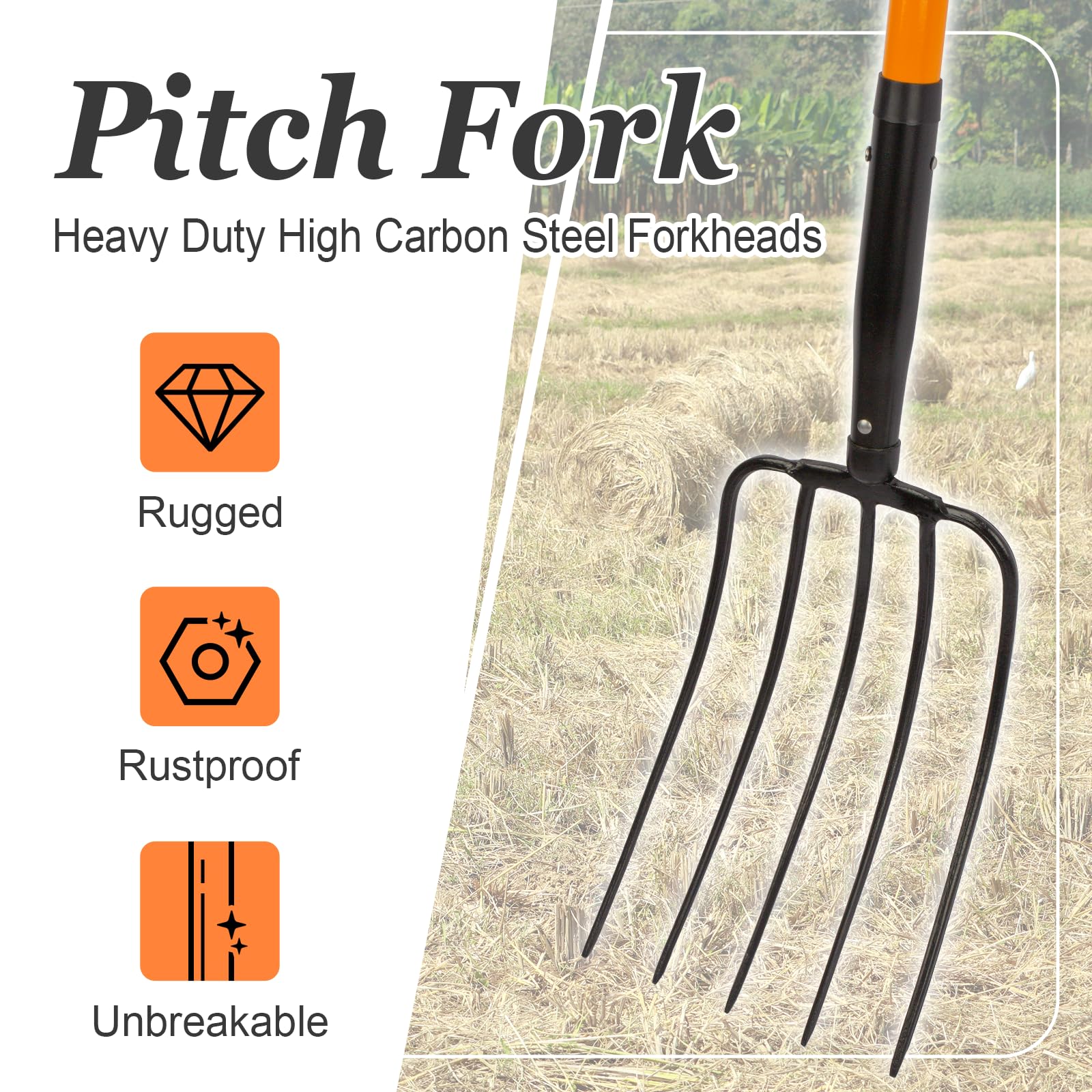 Nohovu 5-tine pitchfork with carbon steel head for durability