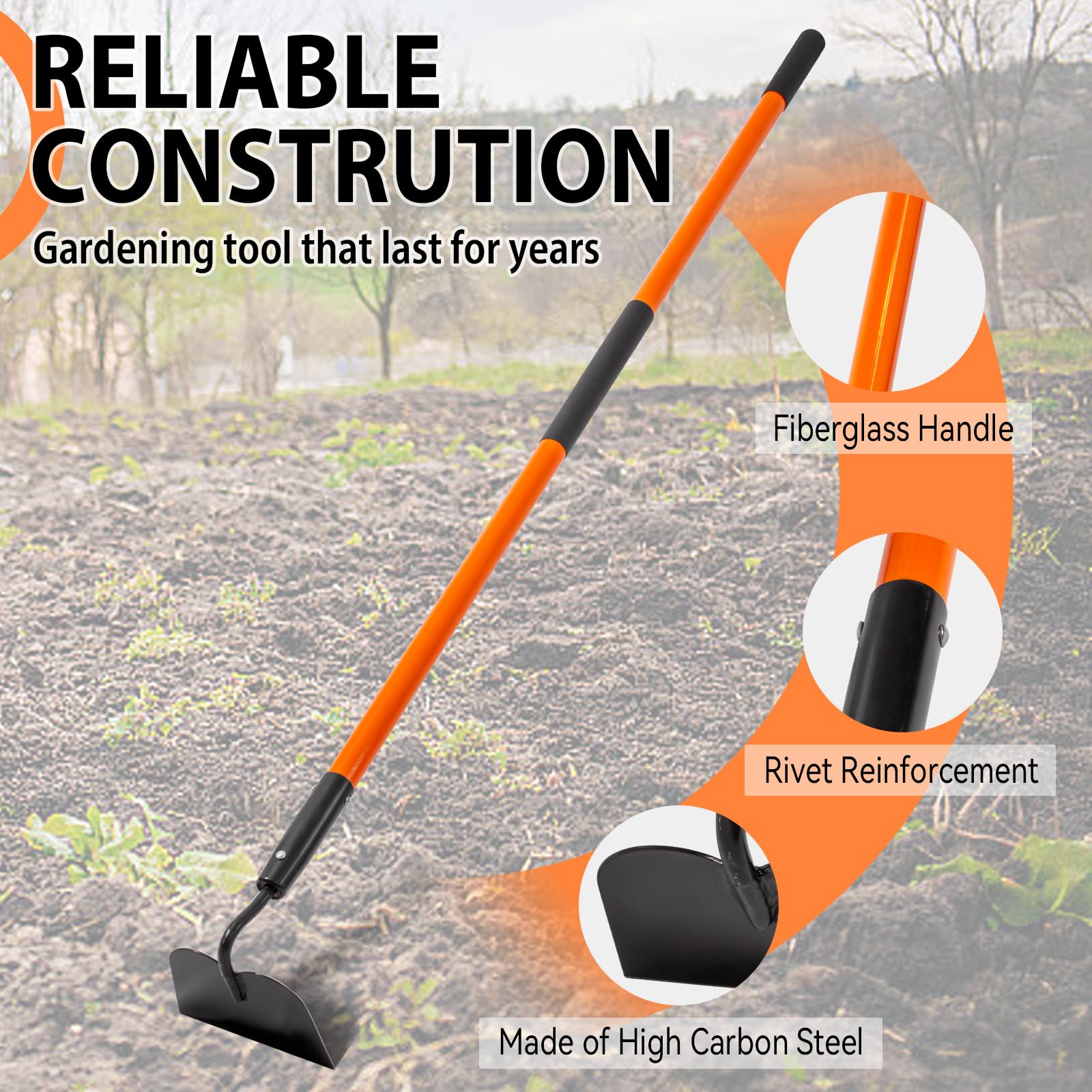 Nohovu garden hoe rust-resistant coating protects the blade over time.
