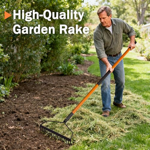 Nohovu Garden Rake 58-inch fiberglass handle for extended reach