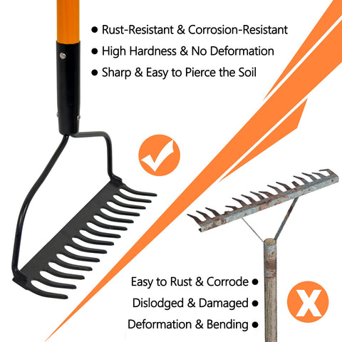 Nohovu Garden Rake rust-resistant coating protects against moisture
