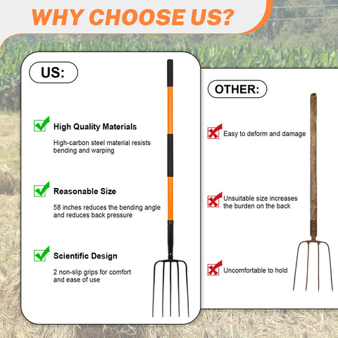 Nohovu heavy-duty pitchfork in use for yard cleanup