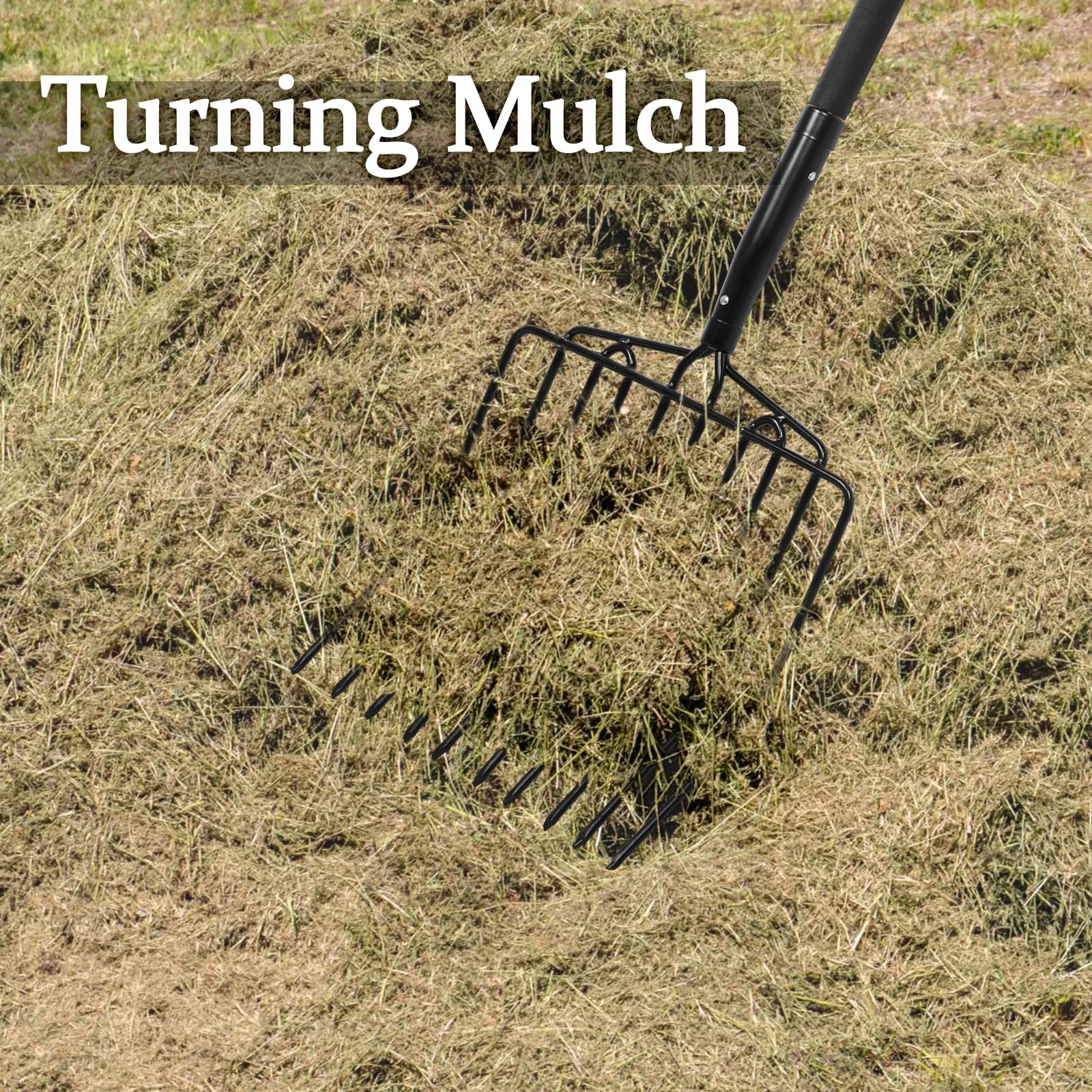 Nohovu pitchfork at 45-inch length reducing bending during gardening tasks.