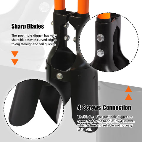 Nohovu post hole digger 58-inch length reduces bending and adds reach.