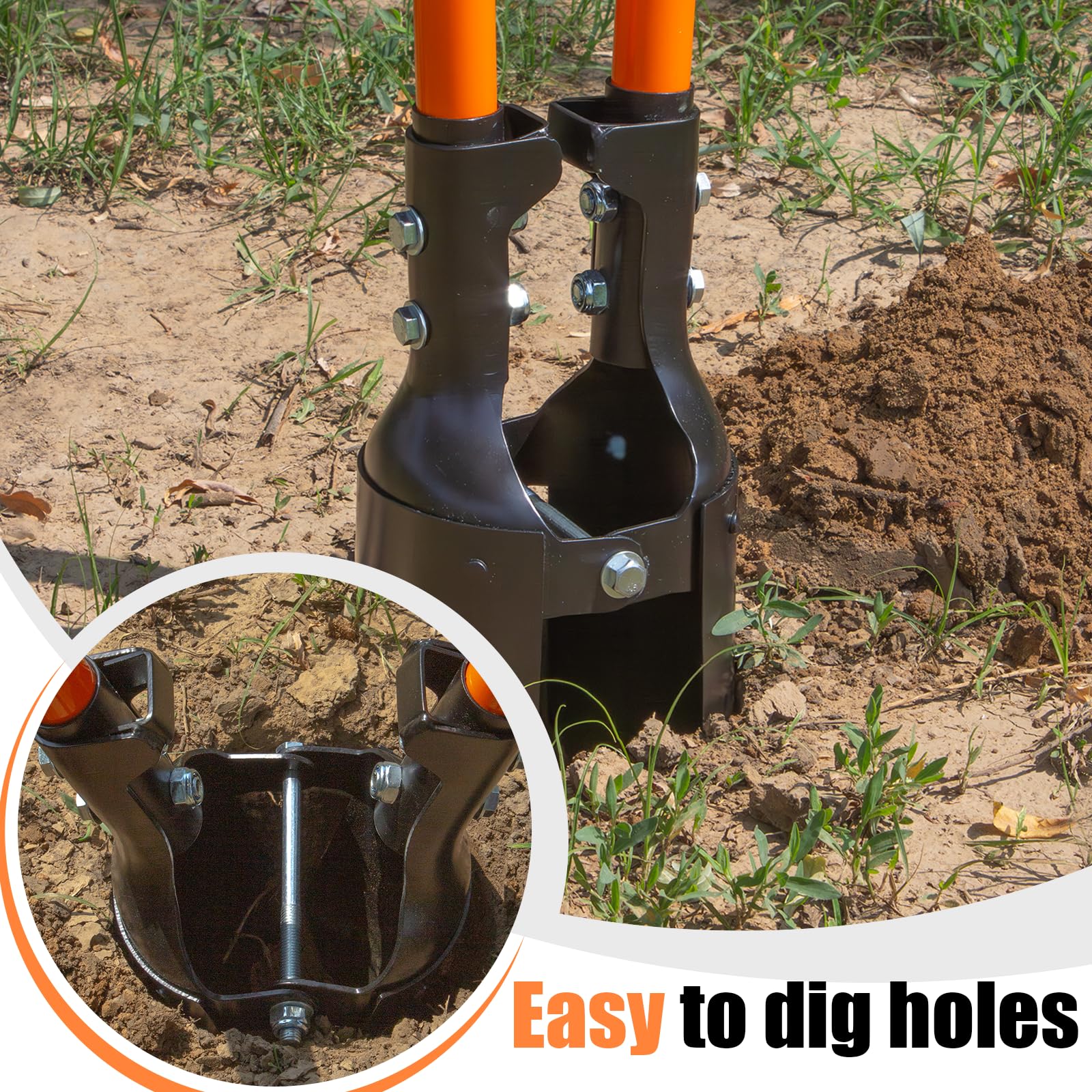 Nohovu post hole digger fiberglass handle for a sturdy, non-slip grip.