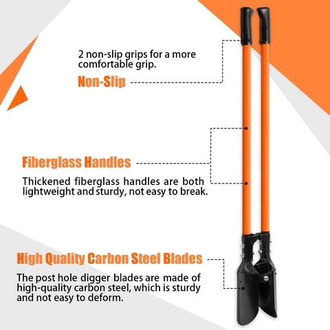 Nohovu post hole digger four-screw connection keeps blade and handle secure.