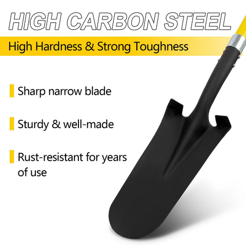 Nohovu Shovel fiberglass handle detail highlights strength for heavy-duty digging.