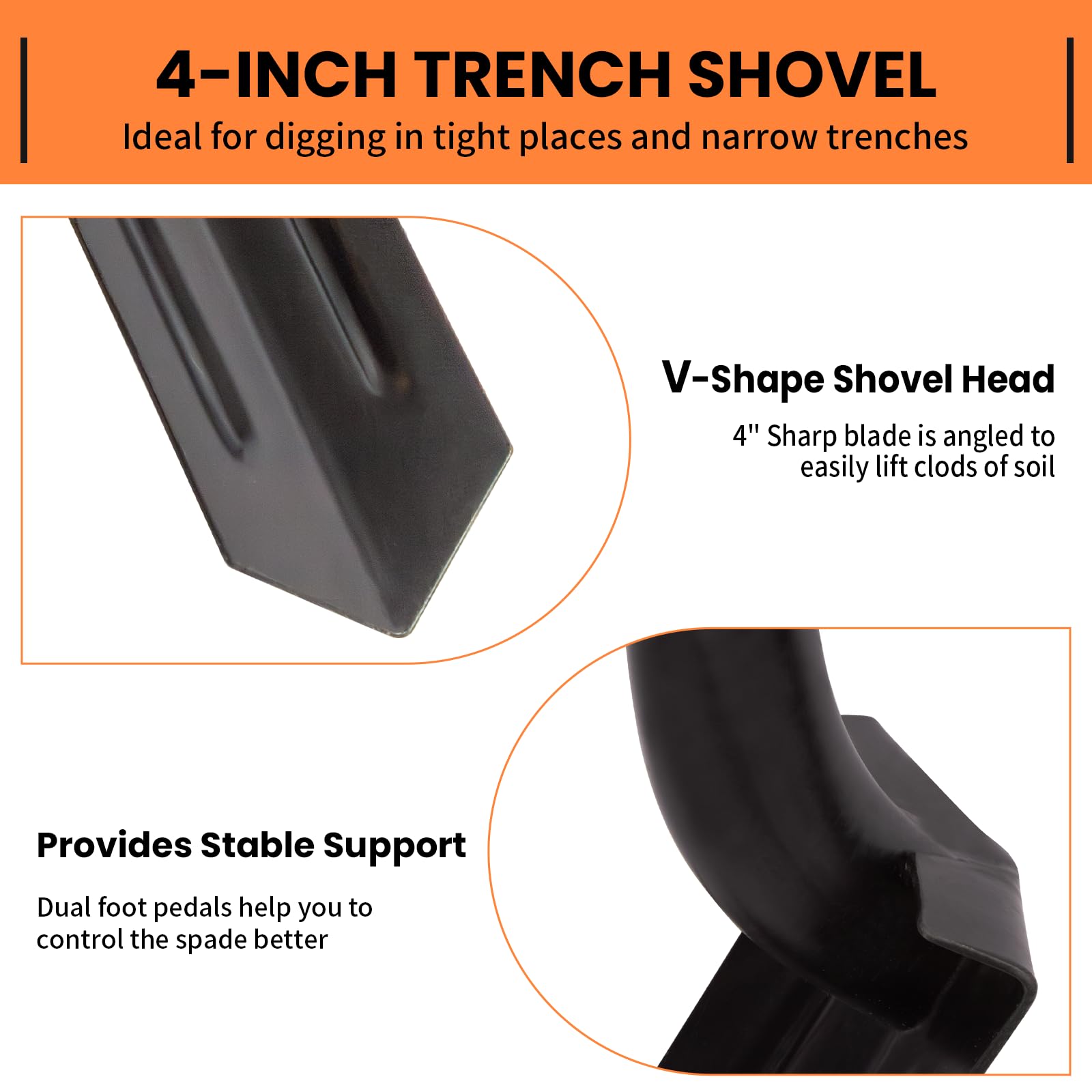 Nohovu trench shovel features a 56-inch fiberglass handle for reduced bending.