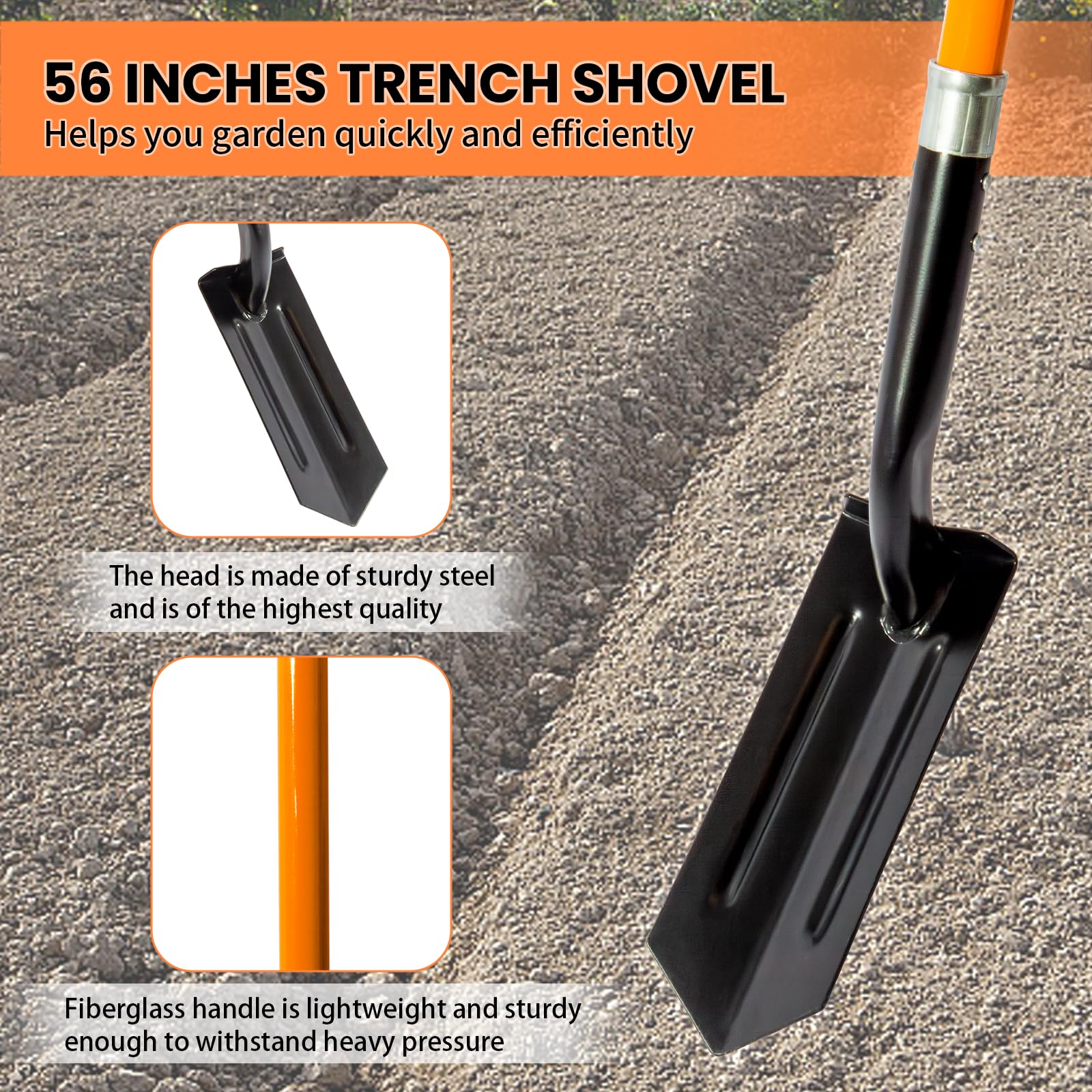 Nohovu trench shovel blade designed to warp out clods of soil.