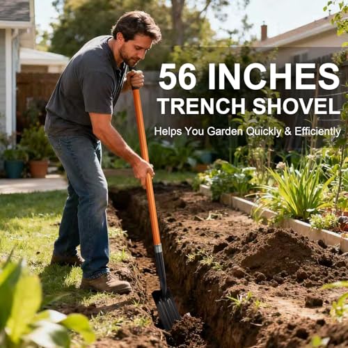Nohovu trench shovel with fiberglass handle and non-slip grip for comfortable use.