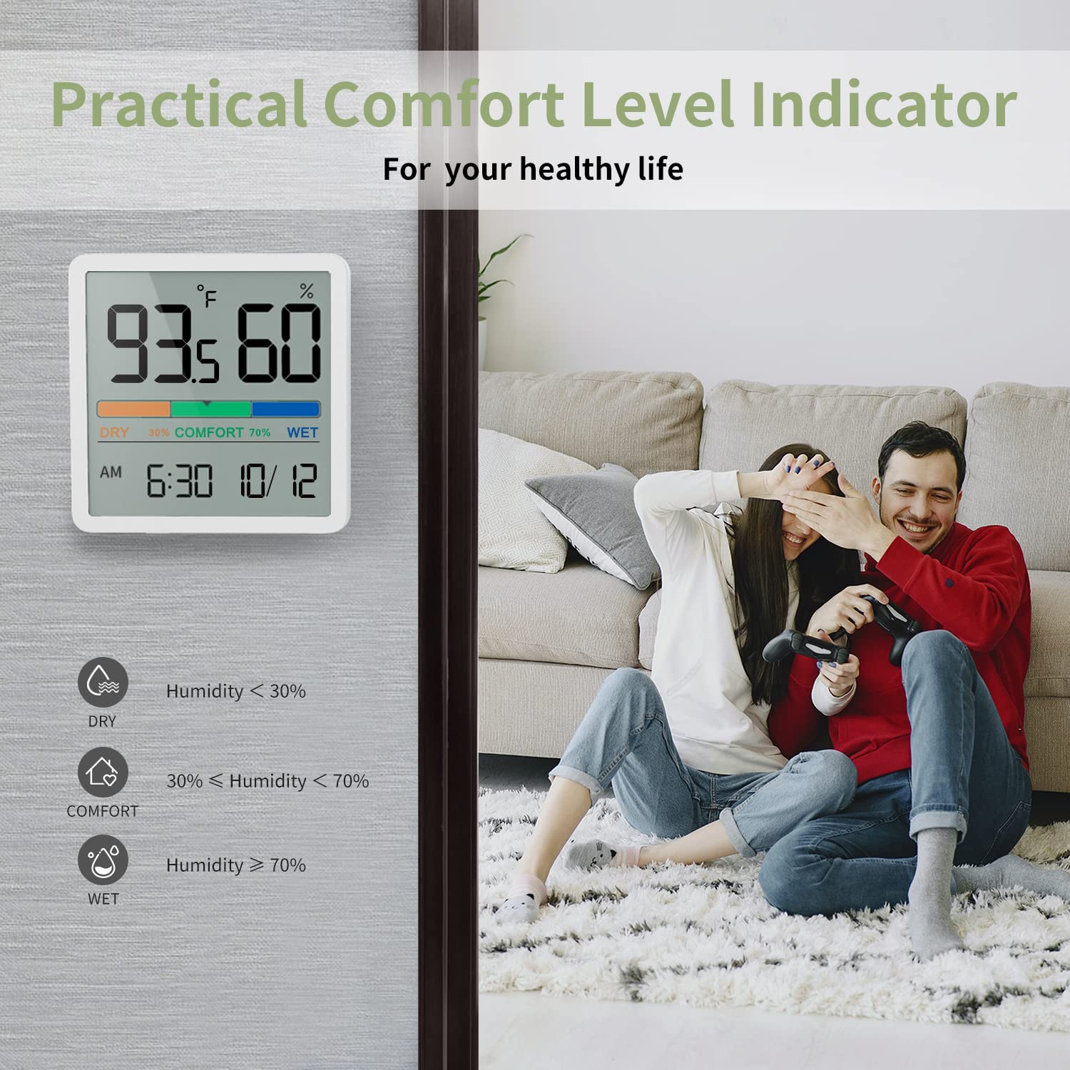 NOKLEAD Hygrometer desktop stand view makes readings easy on desks