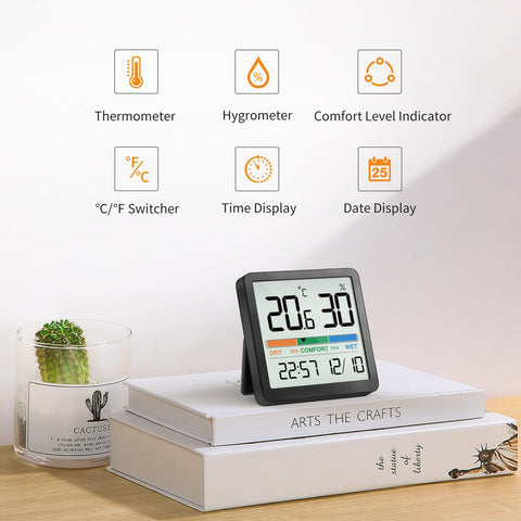 NOKLEAD digital LCD display shows temperature and humidity at a glance.