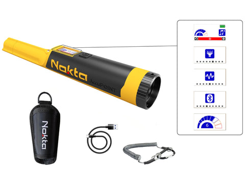 NOKTA AccuPOINT in use, highlighting 1-Tone and 2-Tone discrimination modes.