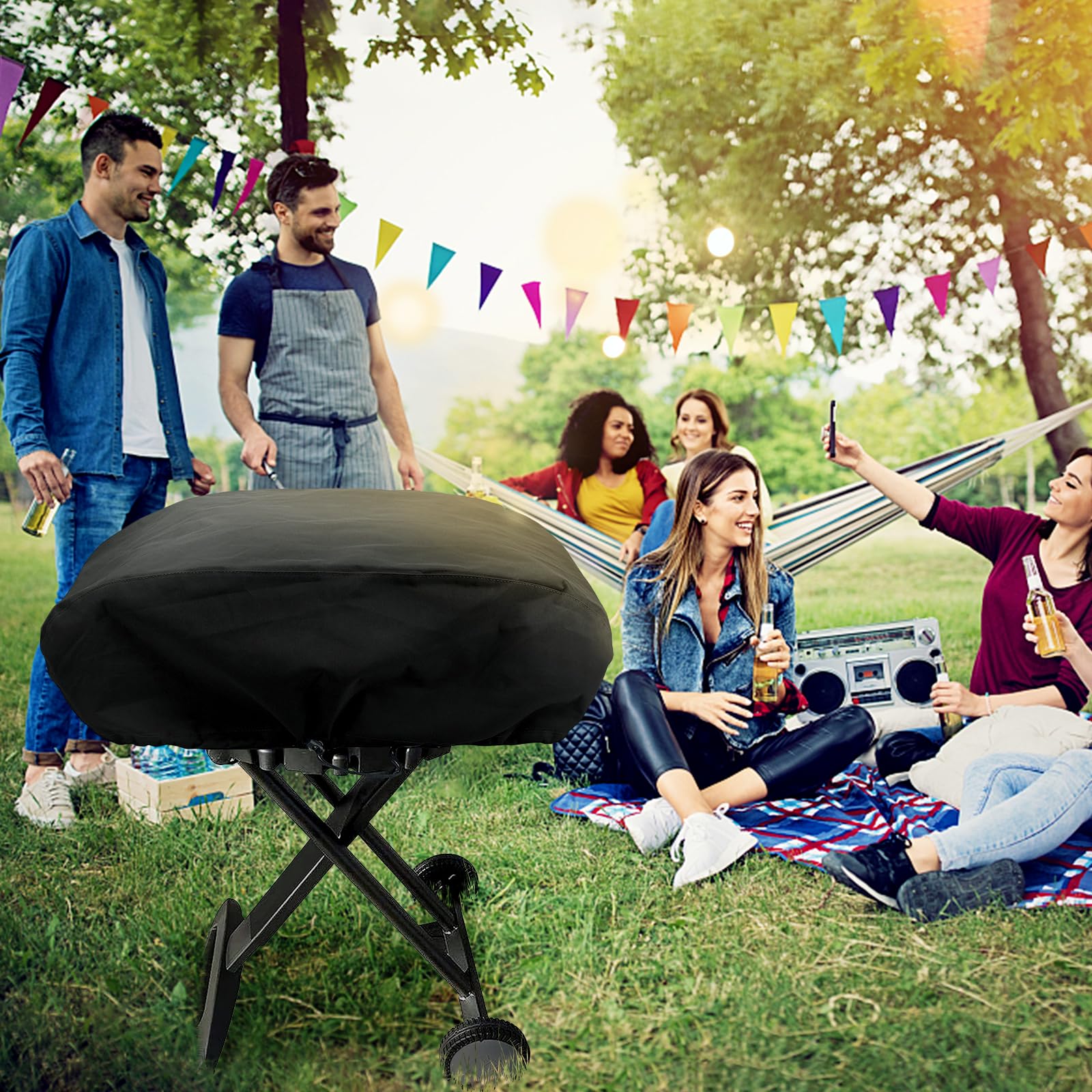 nomiou grill cover covers grill and regulator without needing to remove parts.