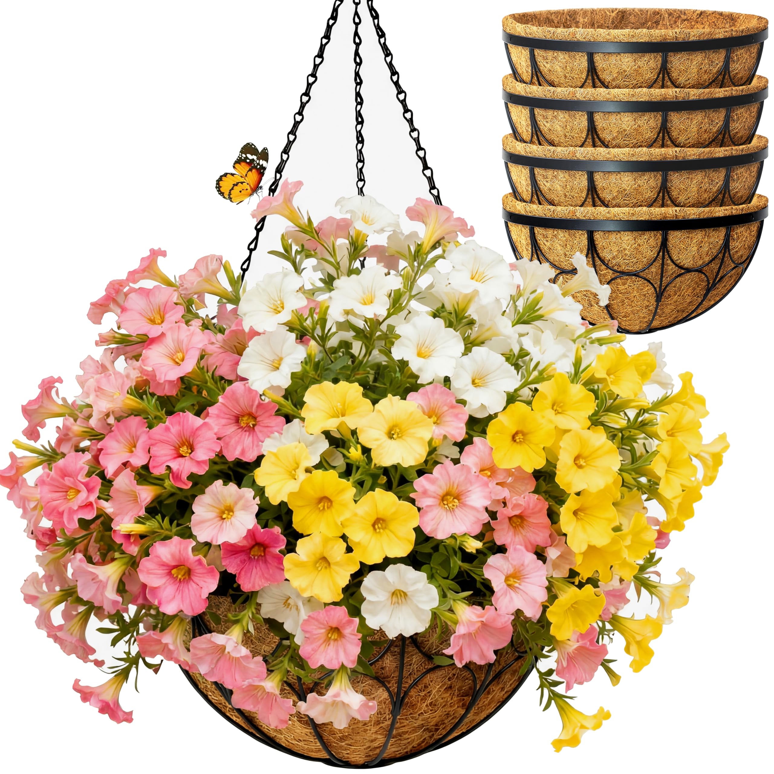 Nongcunren 12-inch hanging basket front view shows sturdy metal construction for outdoor displays.