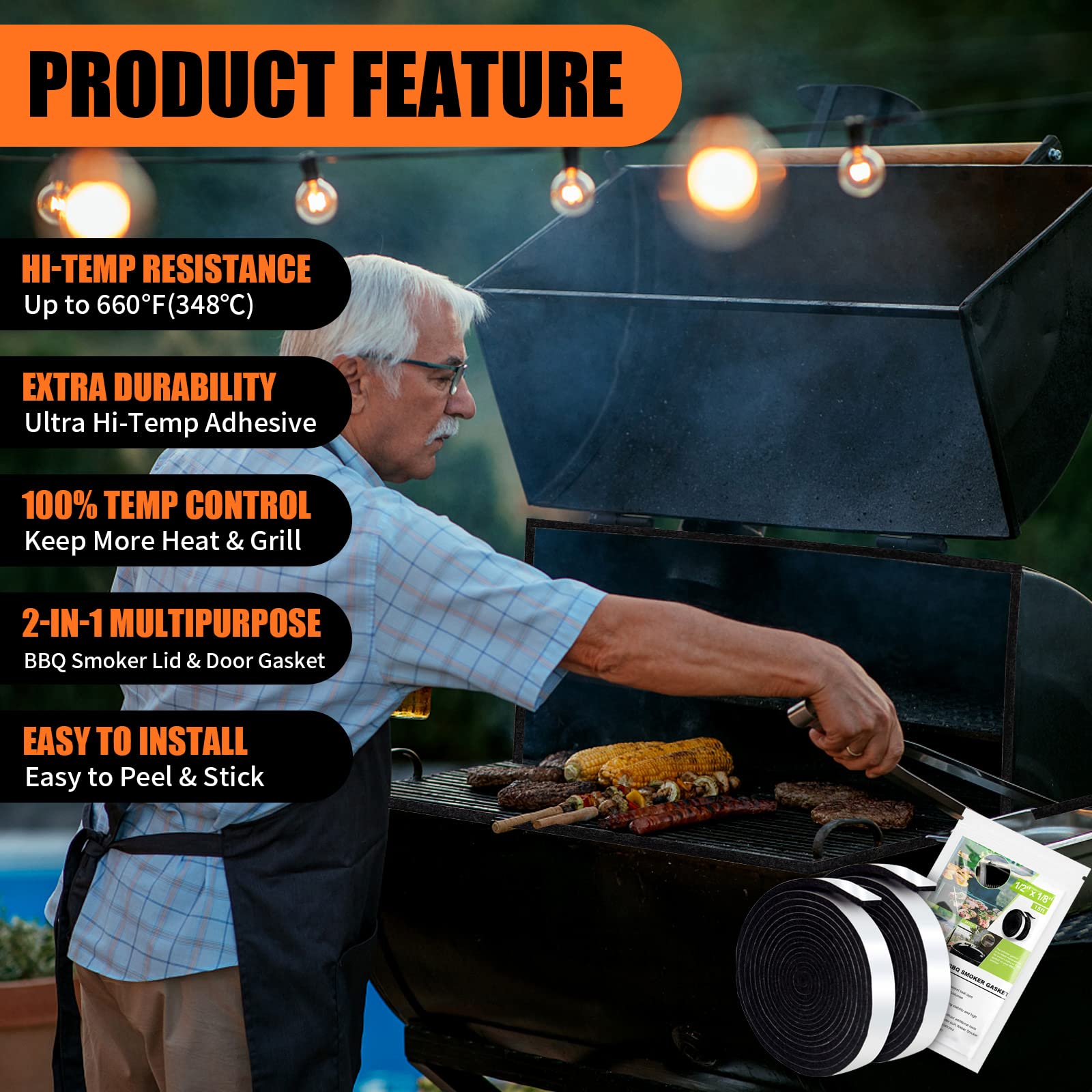 Nonley grill lid gasket installed demonstrates tight smoke seal for grilling