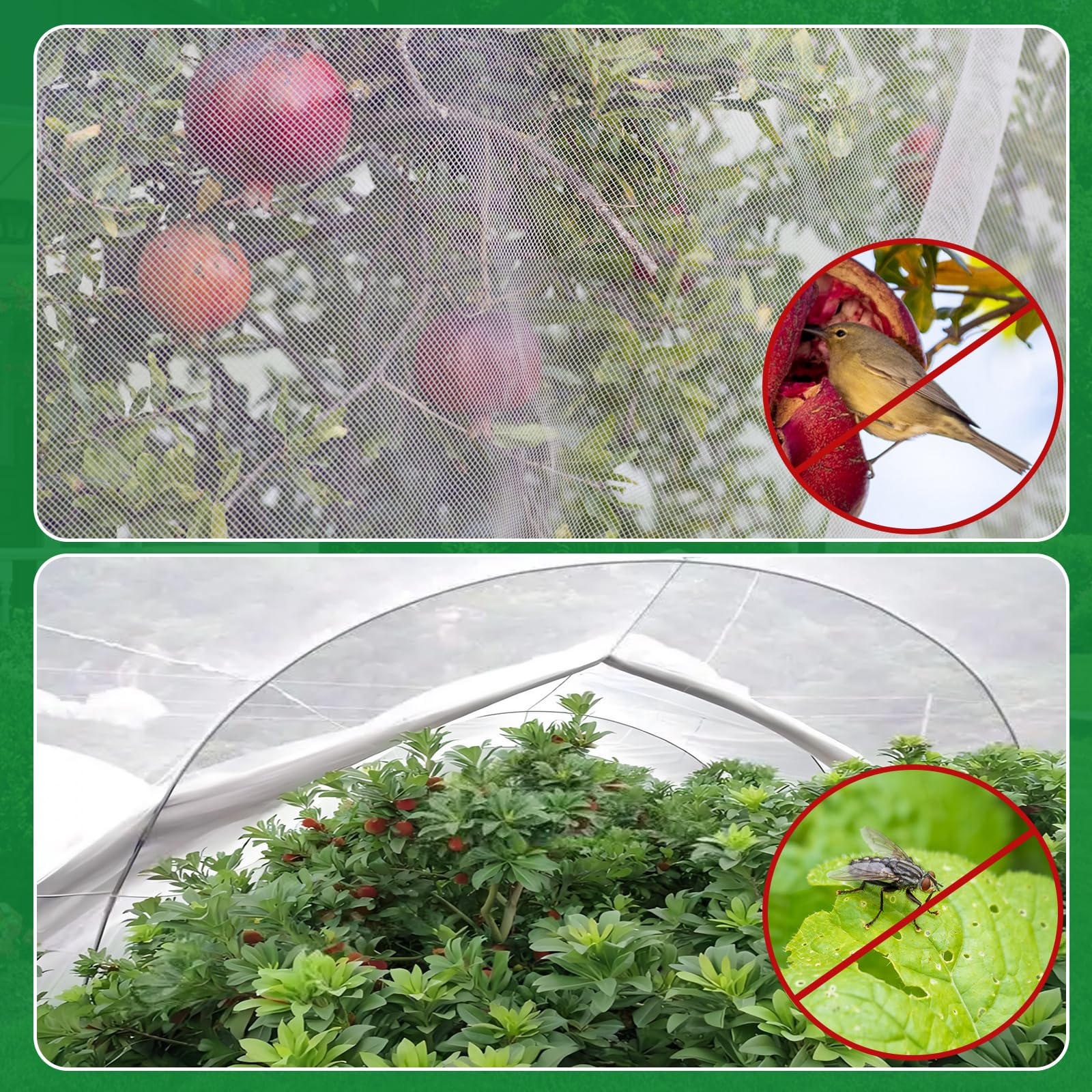 Durable reusable NONMON netting material withstands sun across seasons.