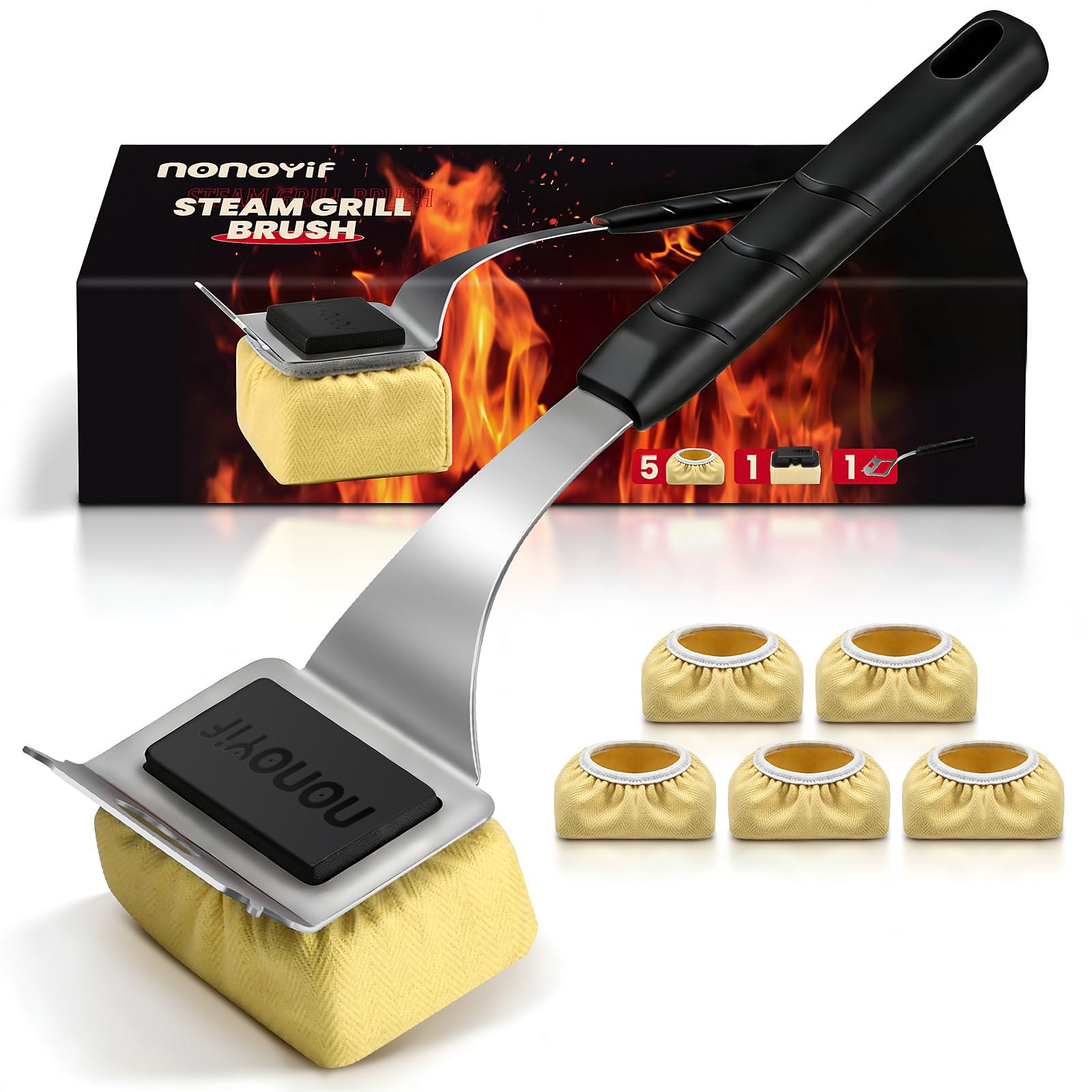 nonoYif bristle-free grill brush with ergonomic handle for safe residue removal