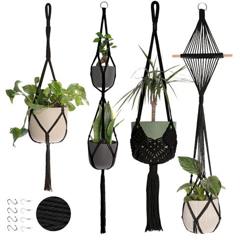 Nook Theory 4-pack macrame hangers offer versatile indoor displays with secure 8-hook support.