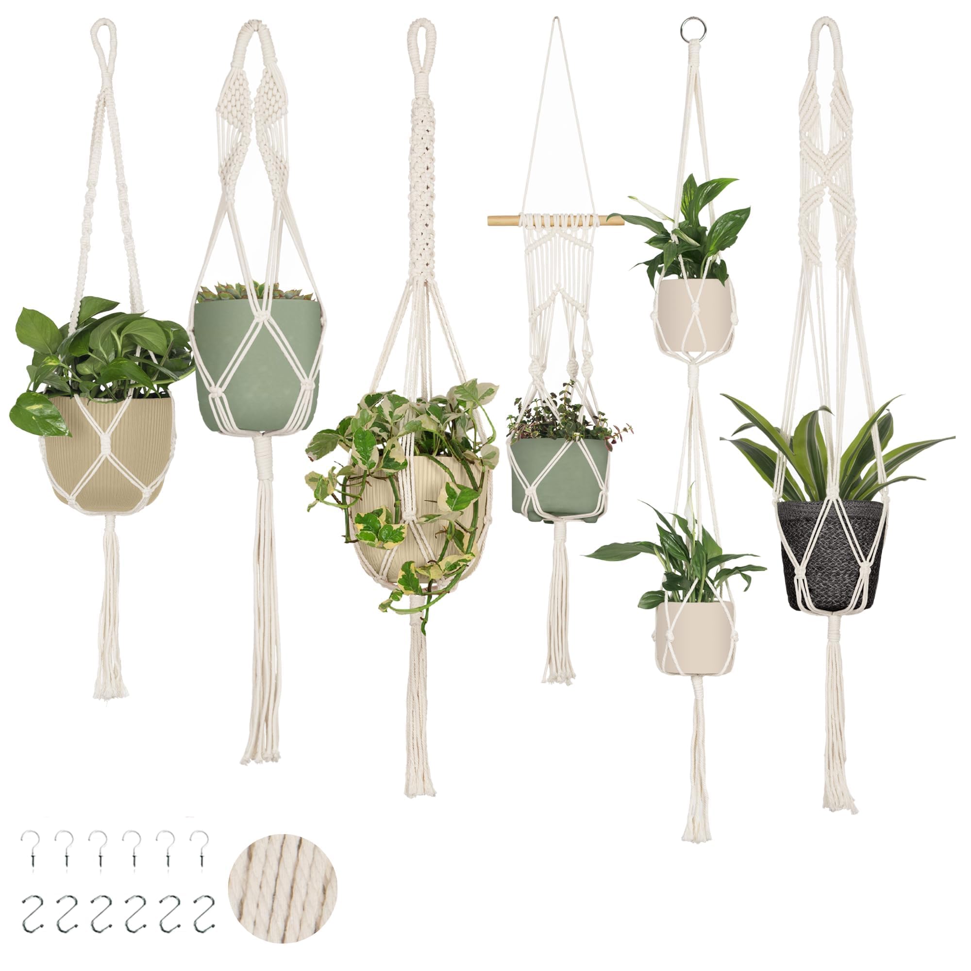 Nook Theory cream macrame plant hangers elegantly display small to medium pots indoors