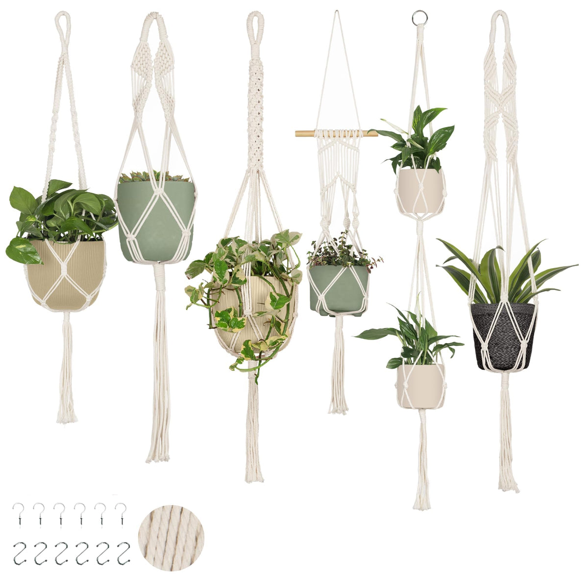 Nook Theory cream macrame plant hangers elegantly display small to medium pots indoors