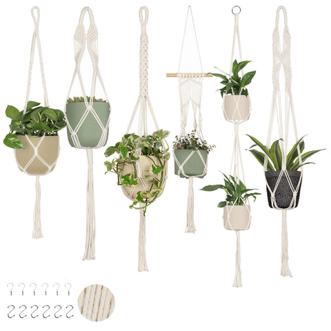 Nook Theory cream macrame plant hangers elegantly display small to medium pots indoors