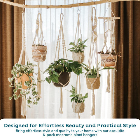 Nook Theory cream macrame plant hangers layered for a layered ceiling display