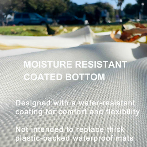 NOONOOJOOJOO white picnic blanket doubles as a dog mat outdoors.