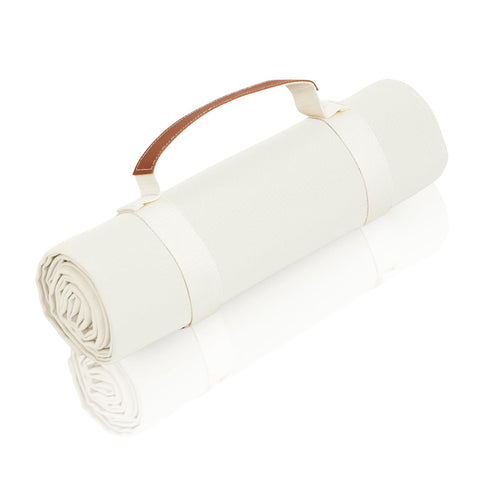 NOONOOJOOJOO white picnic blanket folded for easy transport and quick setup outdoors.