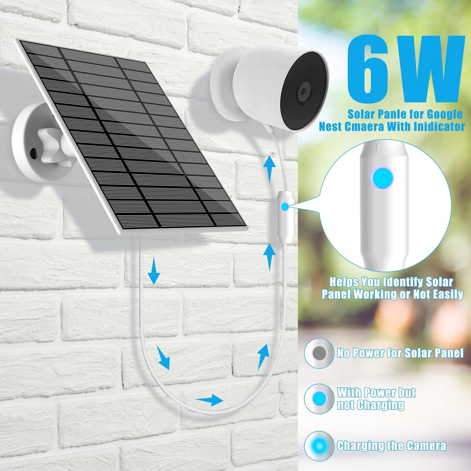 Nooukut solar panel attached to Nest Camera for continuous power supply.