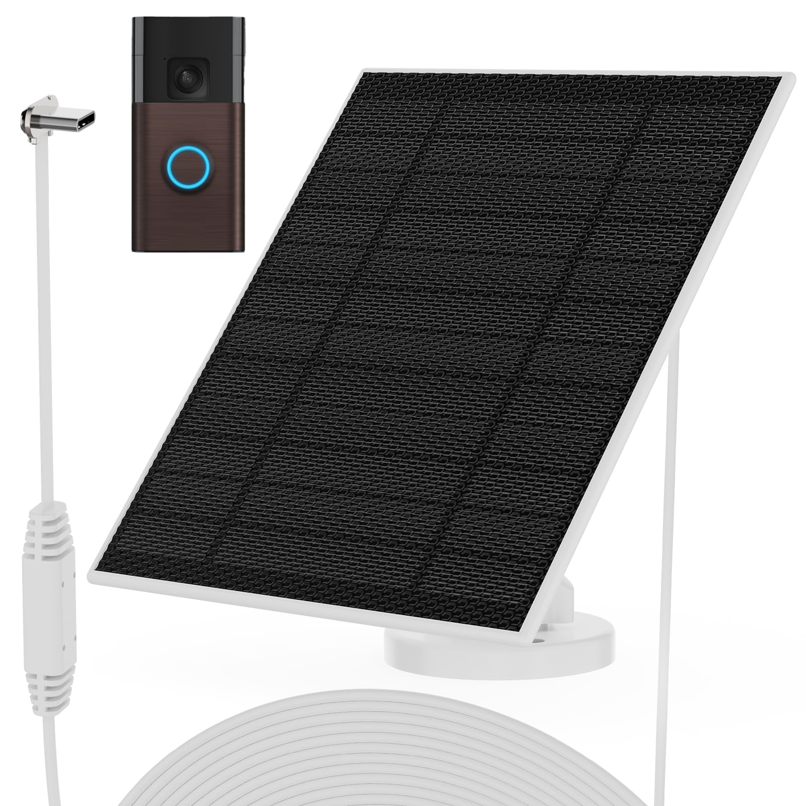 Nooukut 6W solar panel for Ring Doorbell powering outdoor use.