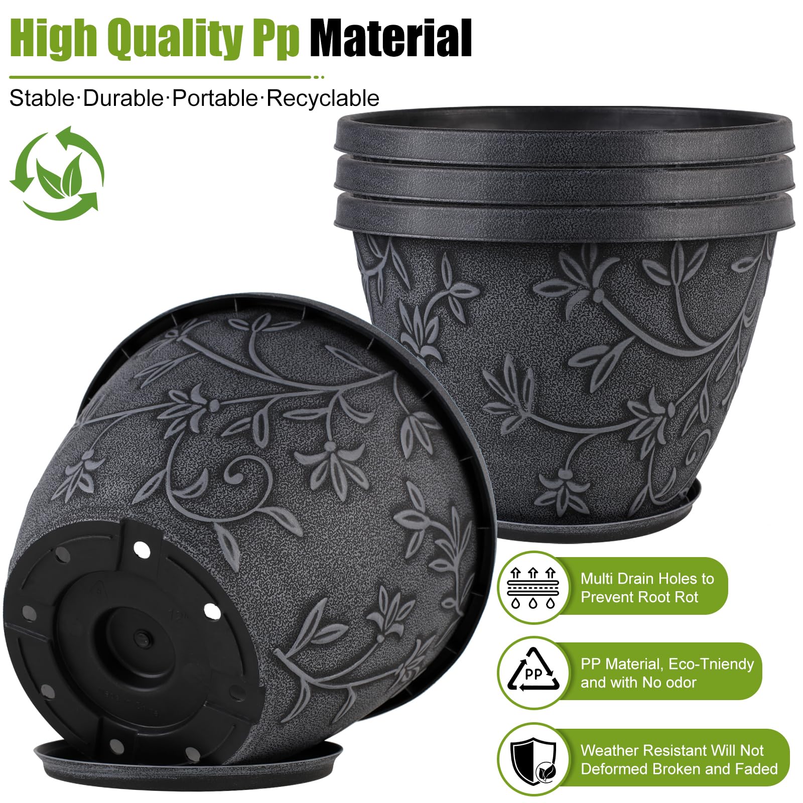 Nooulap drainage-hole saucer 16-inch pot keeps excess water away from roots.