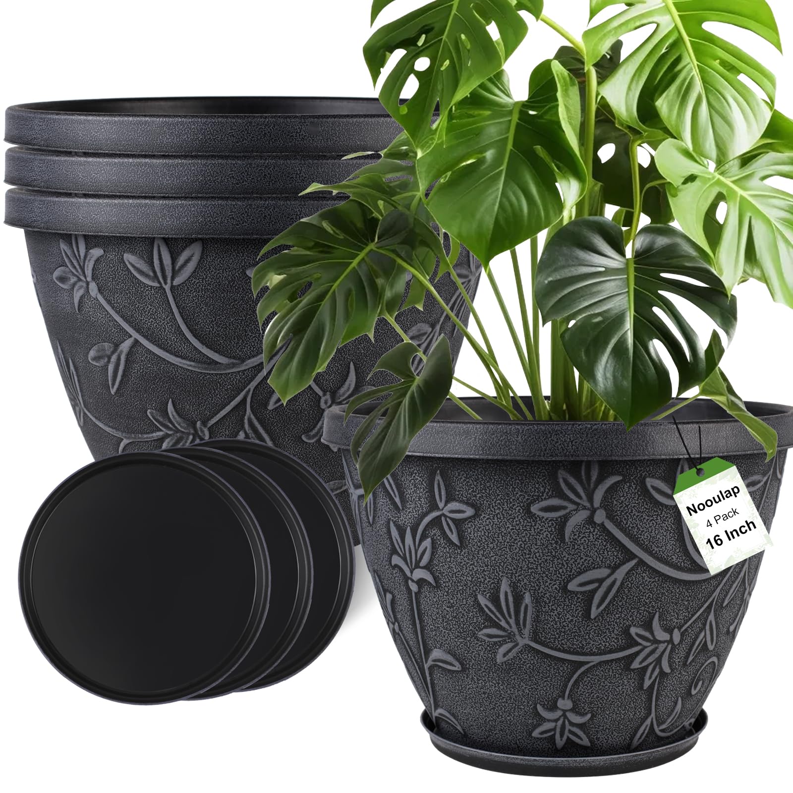 Nooulap Magnolia-pattern 16-inch pot adds modern flair to outdoor garden spaces.