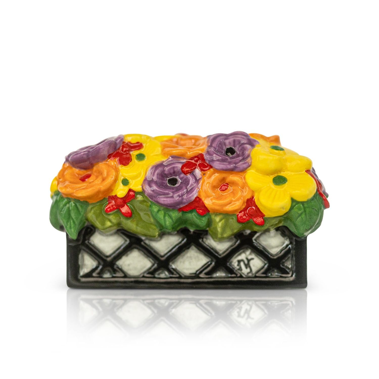 Nora Fleming Love Blooms Here window box mini adds spring charm to any shelf.