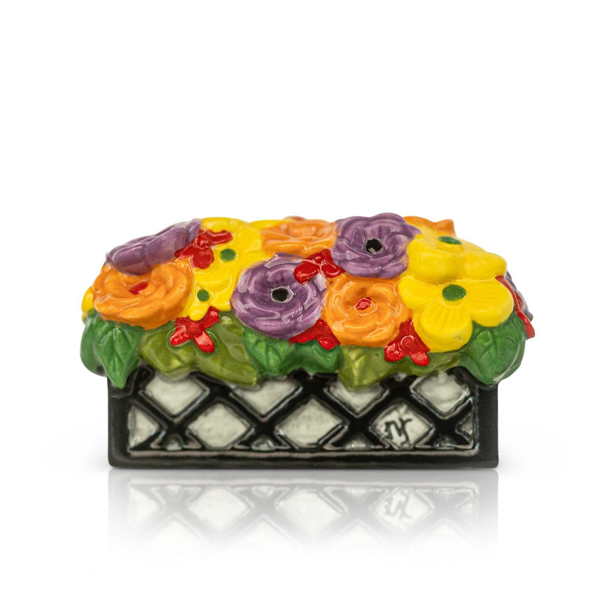 Nora Fleming Love Blooms Here window box mini adds spring charm to any shelf.