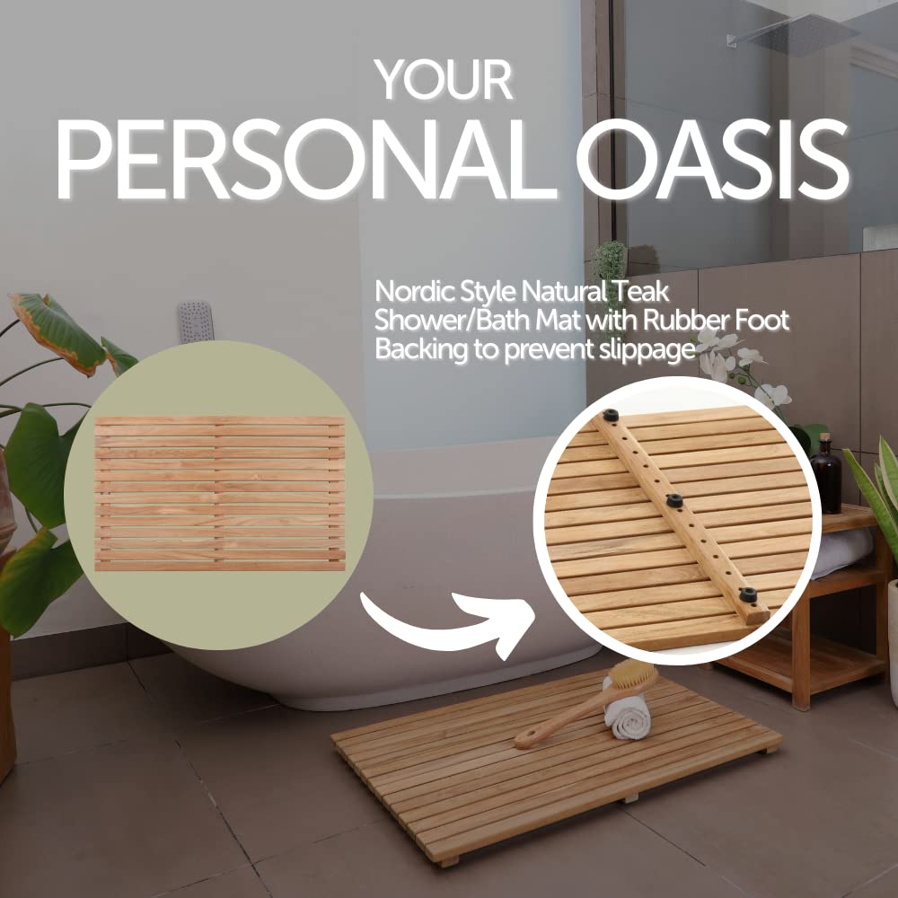 Nordic Style Teak Mat with non slip feet for stable placement