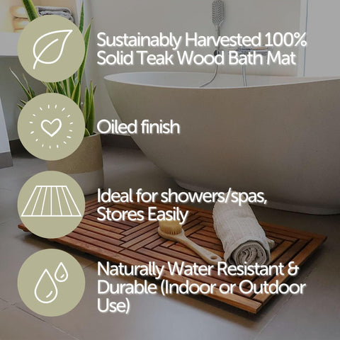 Nordic Style Teak Shower Mat indoor outdoor versatility supports showers, patios, poolside areas.