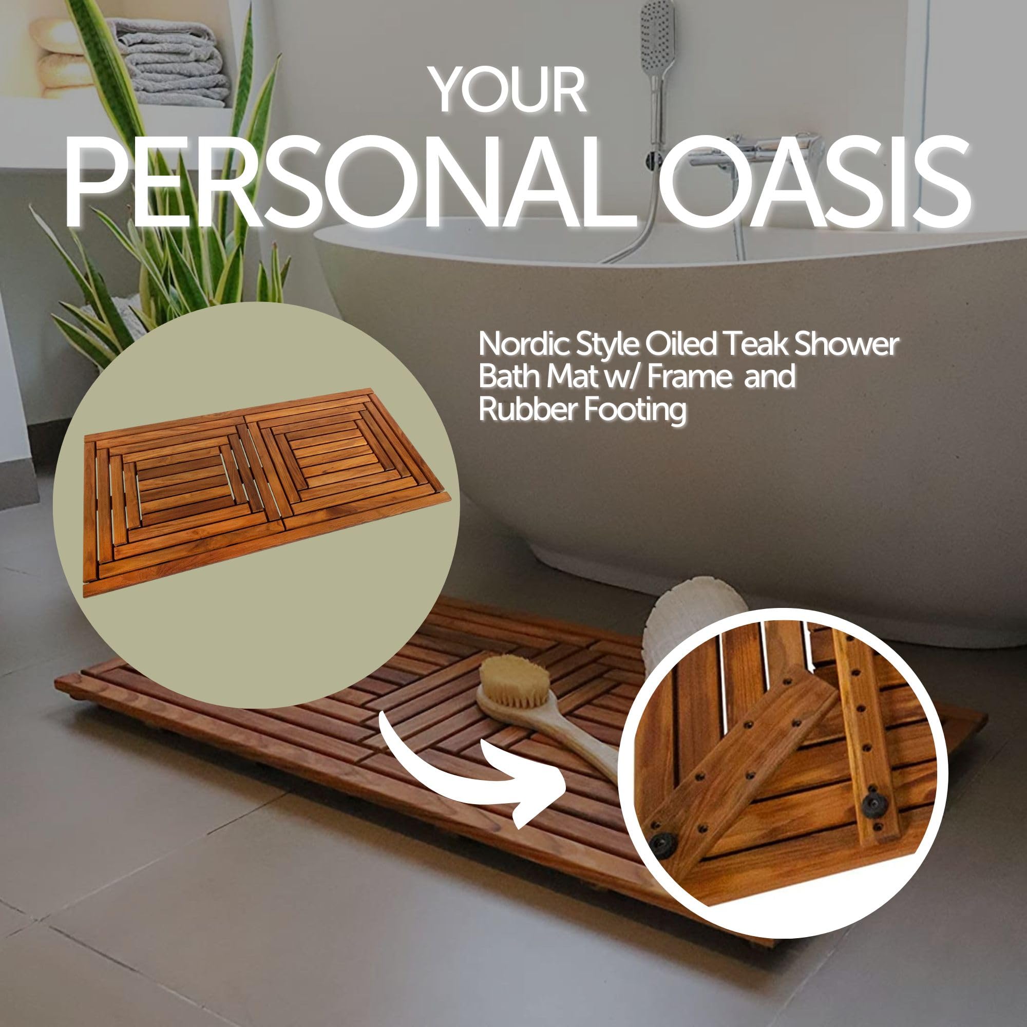 Nordic Style Teak Shower Mat oiled finish preserves color and adds rich, spa-inspired sheen.
